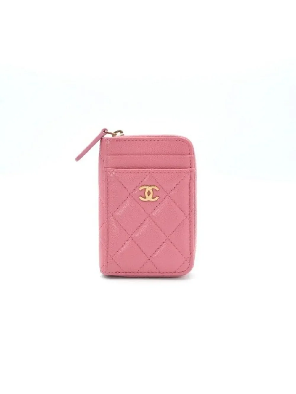 Chanel Wallet Coin Purse Pink Gold CC Logo Quilted Classic Zip Card Case